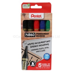 Pentel Permanent Marker Pens Chisel Tip 5 Pack Mixed